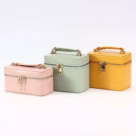 Portable gray zipper cosmetic case